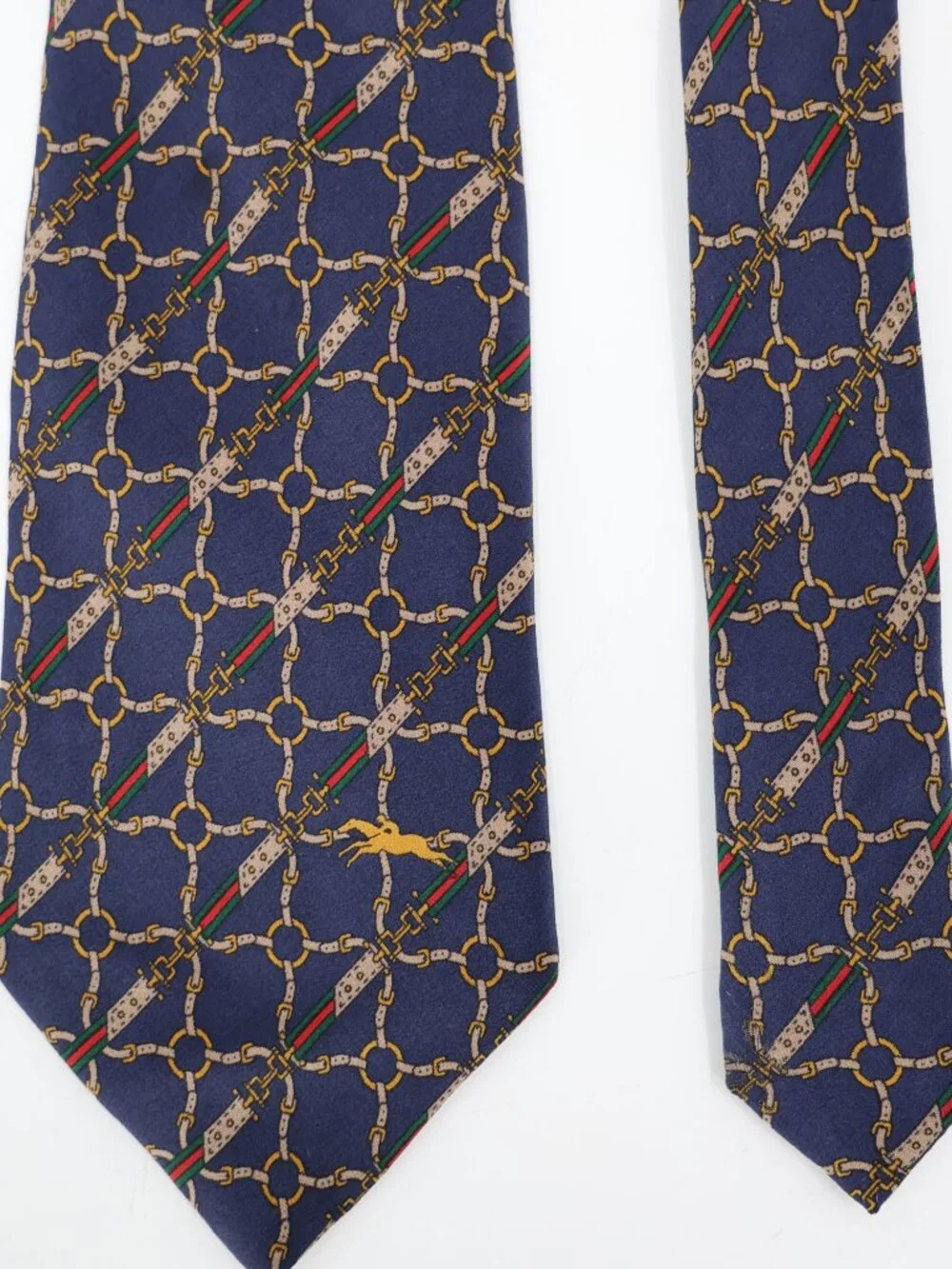 Vintage Longchamp Paris Tie Mens w3.5 L56 Equestrian Silk horse bit pattern